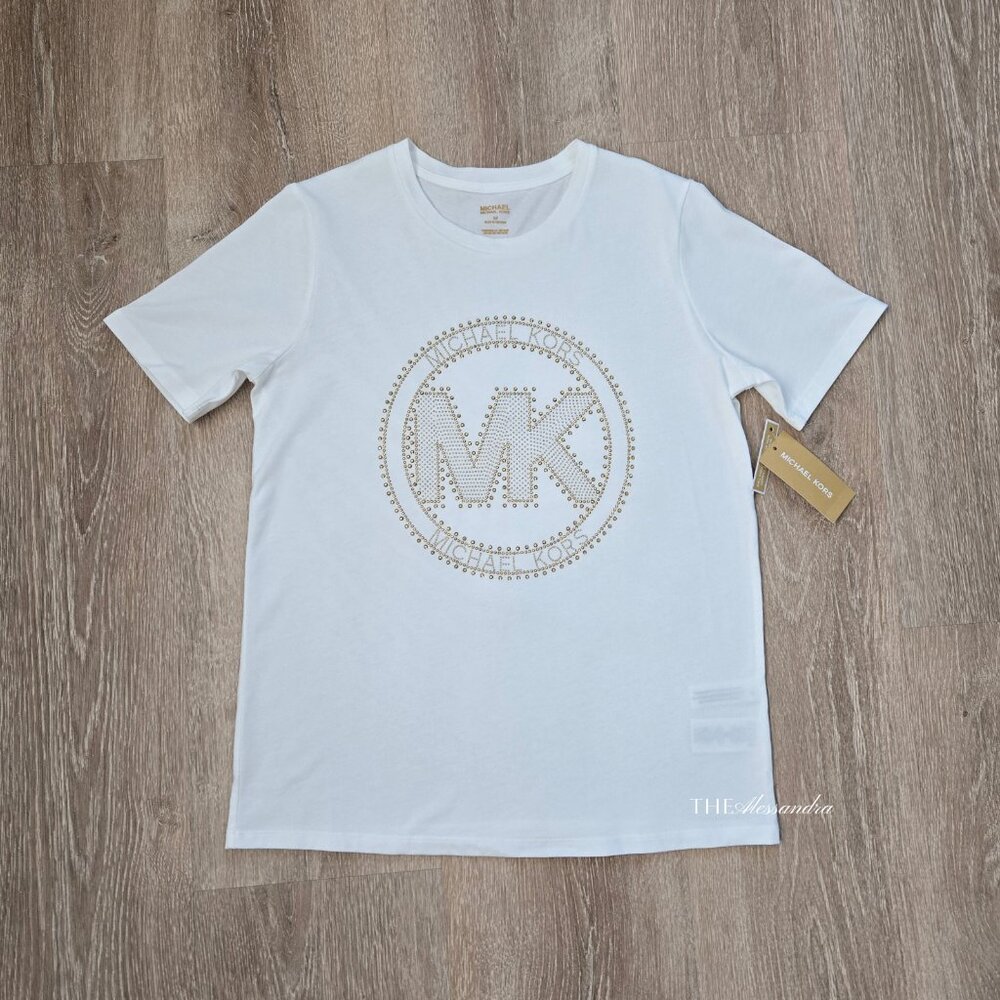 Michael Kors Studded Logo Organic Cotton Jersey T Shirt Small New With Tags $98